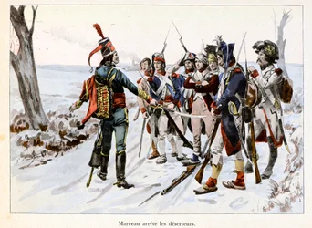 Francois-Severin Desgraviers Marceau detains the soldiers of the Republican army in the Vendee (Illustration by Emile Boutigny in “Hoche-Marceau-Desaix” by Theodore Cahu)