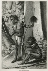 Portraits of two Papous Karons, anthropophages, engraving by E.Mesples, to illustrate the voyage to New Guinea by Achille Raffray, entrusted with a scientific mission by the Ministry of Public Education, in 1876-1877, published in the tour du monde, under
