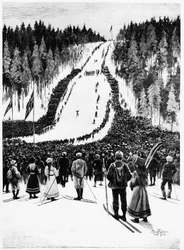 Ski: The Norwegian derby, the ski race - drawing, Feb. 1900, Bibl. des Arts Deco