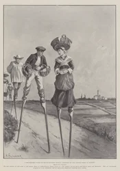 A Picturesque Scene in South-Western France, Peasants of the Landes going to Market
