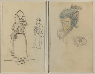 A Breton Woman and a Standing Man; Head and Hand of a Monkey