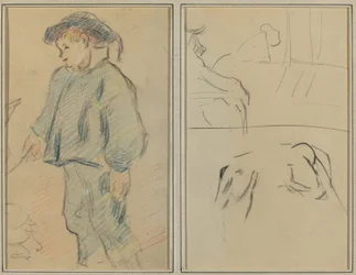 Breton Boy Tending Geese; Cows and a Figure Leaning on a Ledge (verso)