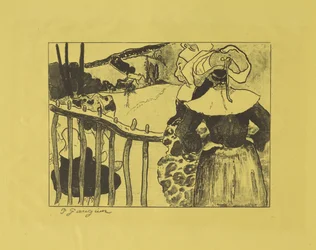 Breton Women Standing by a Fence