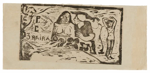 Bust of a Nude Woman and Three-Quarter Figure of a Man with a White Cap in Profile, Third Small Figure at Far Right, headpiece for Le sourire
