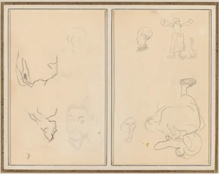 Head of a Man with a Study of His Back; Various Sketches with a Peasant Woman and a Goose