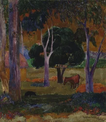 Hiva Oa Landscape with a Pig and a Horse
