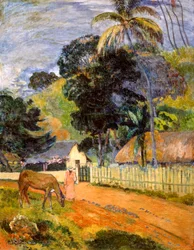 Horse on Road, Tahitian Landscape
