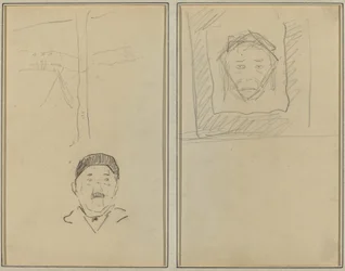 Landscape and Head of Man; Head of Monkey Inside a Square (recto)