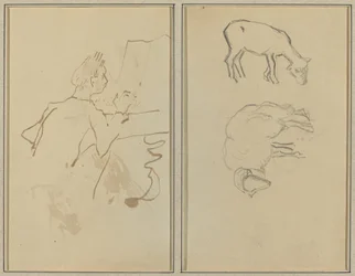 Man Playing Piano; Two Sheep (verso)