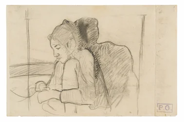 Seated Tahitian Woman (recto), Sketches of Roosters and Chickens (verso)