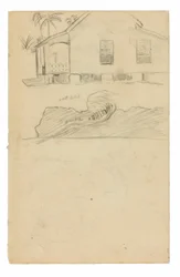 Sketches of Tahitian Residence with Color Notations and Dogs
