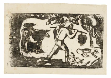 Tahitian Carrying Bananas, from the Suite of Late Wood-Block Prints