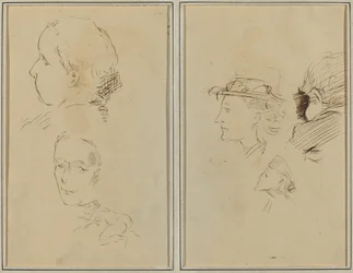 Two Head Studies and a Crouching Nude Woman; Two Women