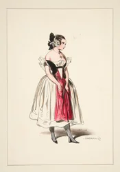Milkmaid. Satin and lace bonnet. ...