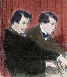 Portrait of Edmond Goncourt (1822-1896) and Jules Goncourt (1830-1870) brothers writers. Drawing by Paul Gavarni (19th century)