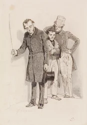Three Men, One Pulling a Bell