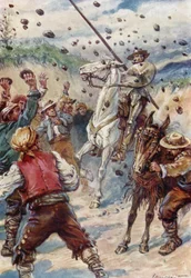 They pelted Don Quixote with a shower of stones