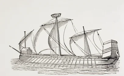 16th Century Three Masted Galley with Square Sails