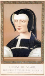 Portrait of Louise de Savoie (1476-1531), Duchess of Angouleme and Regent of France. Chromolithography from 