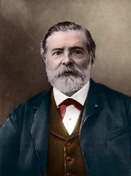 Portrait of Étienne-Jules Marey; English scientist and chronophotographer; inventor of sphygmograph and a pioneer of photography and cinema. Photo by Nadar, Paul. Digital colouring.