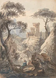 Italianate Landscape with Castle, Cascade and Anglers