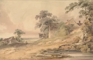Landscape with Farmhouse, Figures and Pond