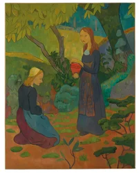 Young Breton Woman with Vermilion Pot and Kneeling Girl