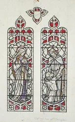 Window designs depicting St. Mary Magdalene and Christ with St. Peter for Claverton Parish Church