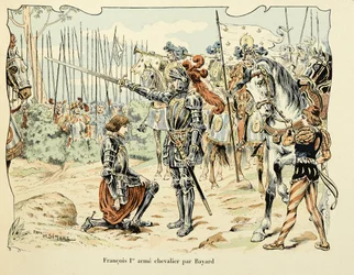 Illustration from the Book Histoire du Chevalier Bayard by Theodore Cahu, Illustrated by Paul De Semant: Francois I, Armed Knight by Bayard 1515