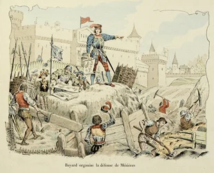 Illustration from the Book Histoire du Chevalier Bayard by Theodore Cahu, Illustrated by Paul De Semant: Bayard Organizes the Defense of Mezieres 1521