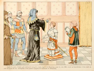 Illustration taken from the book “Joan of Arc” by Théodore Cahu and illustrated by Paul de Semant (1855-1915): After the king