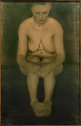 Seated Female Nude, Frontal with Crossed Feet