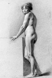 A female nude leaning on a plinth