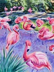 Pink Flamingos Tropical Scene