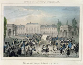 Porte de Louvain, Brussels: The Retreat of the Dutch Troops, 27th September 1830, engraved by Dewasme-Pletinckx