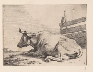 The Cow Lying Down near a Fence, from Various Oxen and Cows
