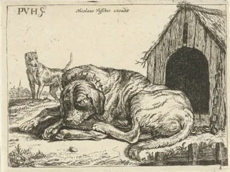 Lying Dog on a Chain (Various Dogs series)