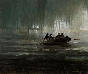 Northern Lights over Four Men in a Rowboat