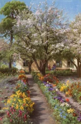 P. Mønsted, Blooming Garden in Spring
