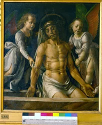Christ in the Tomb Between Two Angels