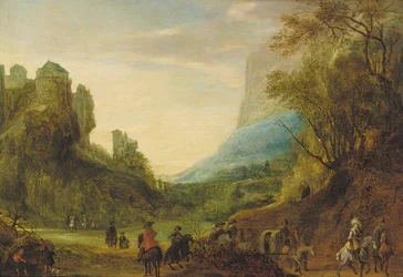 Alpine Landscape with Travellers in a Valley