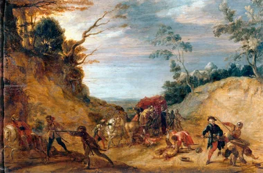 An attack by bandits upon a stage coach