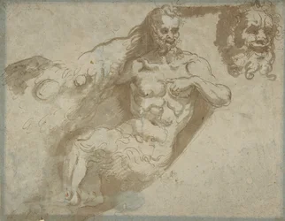 Seated Satyr, with Enlarged Head of Same (recto), Head of a Woman (verso), 1527-96