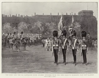 The King and the 3rd Battalion Scots Guards, Officers with the New Colours Marching Past His Majesty