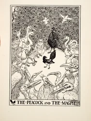 The Peacock and the Magpie, from A Hundred Fables of Aesop, pub. 1903