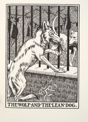 The Wolf and the Lean Dog, from Fontaine Fables, pub. 1905