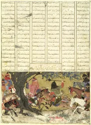 Ardashir Battling Bahman, the Son of Ardavan, illustration from the Shahnama (Book of Kings)