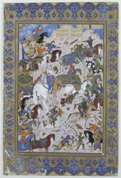 Battle between Khusrau and Bahram Chubaina, from the poem Layla and Majnun originally by Nizami
