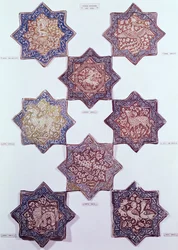 Eight tiles decorated with animals, 13th-14th century