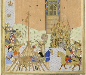 Detail: The fortress of Gang Dizh attacked with mines, illustration from the Shahnama (Book of Kings), by Abul-Qasim Mansur Firdawsi, 1444